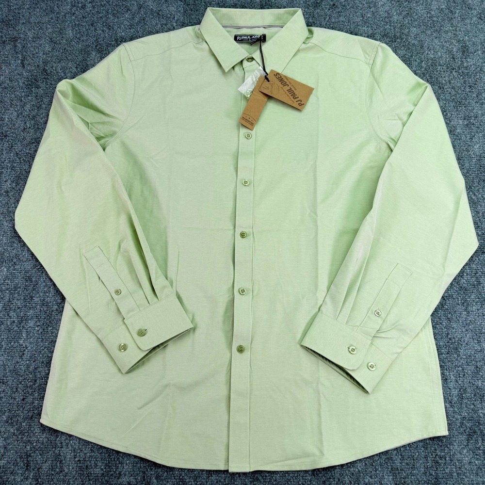 PJ Paul Jones Shirt Men's Large Light Green Stretch Button Up Long Sleeve NWT